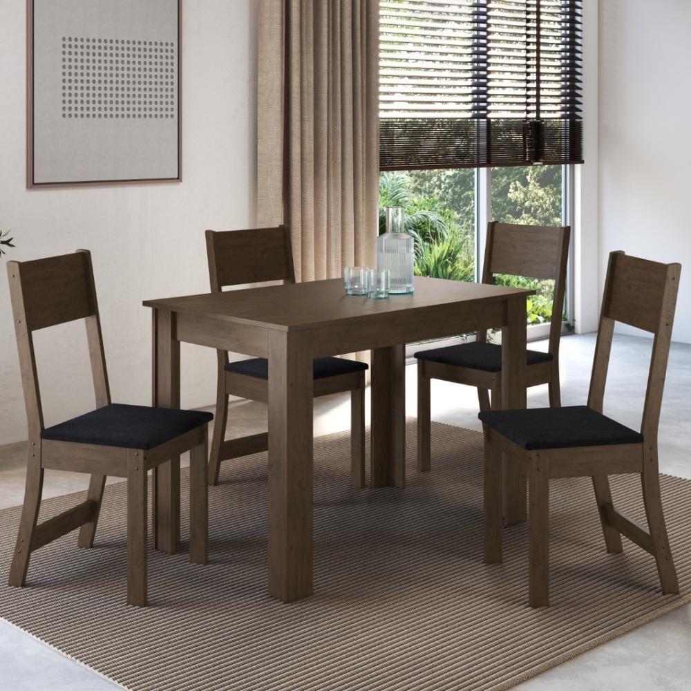 Conjunto Sala De Jantar Fidelitá Veneza Com 4 Cadeiras Noce/off-white Assento Grafite - 1