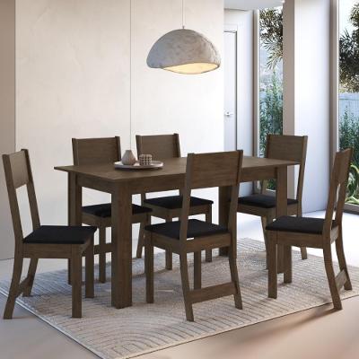 Conjunto Sala De Jantar Fidelitá Veneza Com 6 Cadeiras Noce/off-white Assento Preto