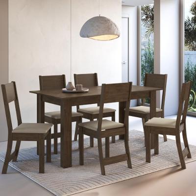 Conjunto Sala De Jantar Fidelitá Veneza Com 6 Cadeiras Noce/off-white Assento Bege