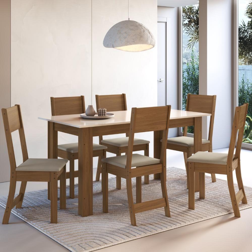 Conjunto Sala De Jantar Fidelitá Veneza Com 6 Cadeiras Freijó/off-white Assento Bege - 1