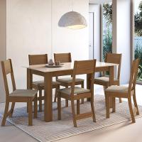 Conjunto Sala De Jantar Fidelitá Veneza Com 6 Cadeiras Freijó/off-white Assento Bege - 1