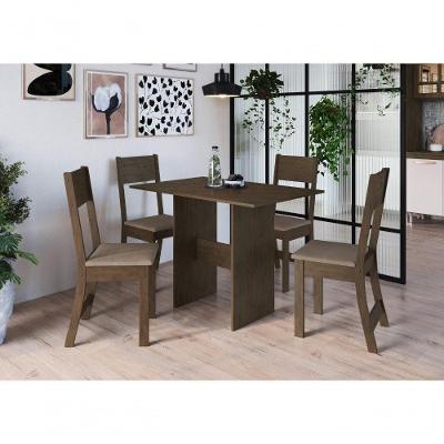 Conjunto Sala De Jantar Fidelitá Siena Com 4 Cadeiras Noce Assento Cacau