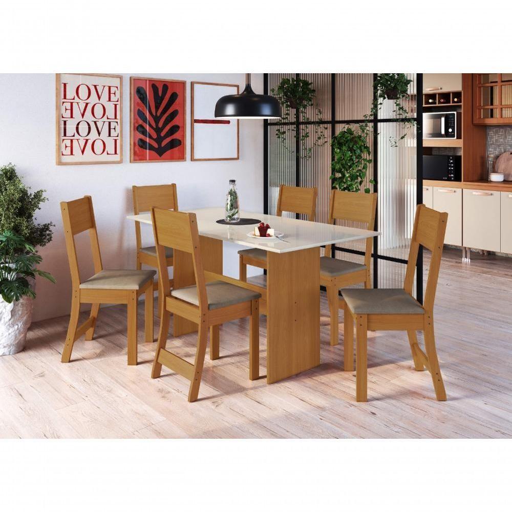 Conjunto Sala De Jantar Fidelitá Siena Com 6 Cadeiras Freijó/off-white Assento Cacau - 1