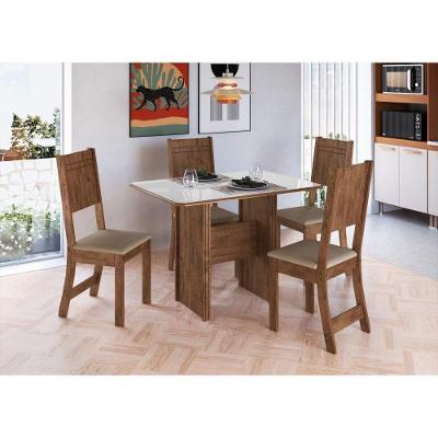 Conjunto Sala De Jantar Fidelitá Atenas 110cm Com 4 Cadeiras Noce/off-white Assento Bege