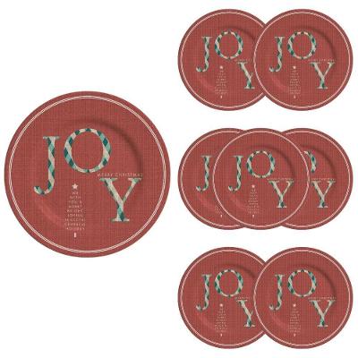 Jogo 8 Pratos Sobremesa Natalino Joy Vermelho Cerâmica Alleanza 20cm