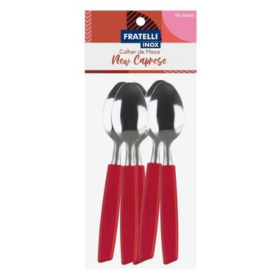 Conjunto Faqueiro 24 Peças Jogo Talheres De Mesa Jantar Garfos Facas New Caprese Vermelho Fratelli Inox