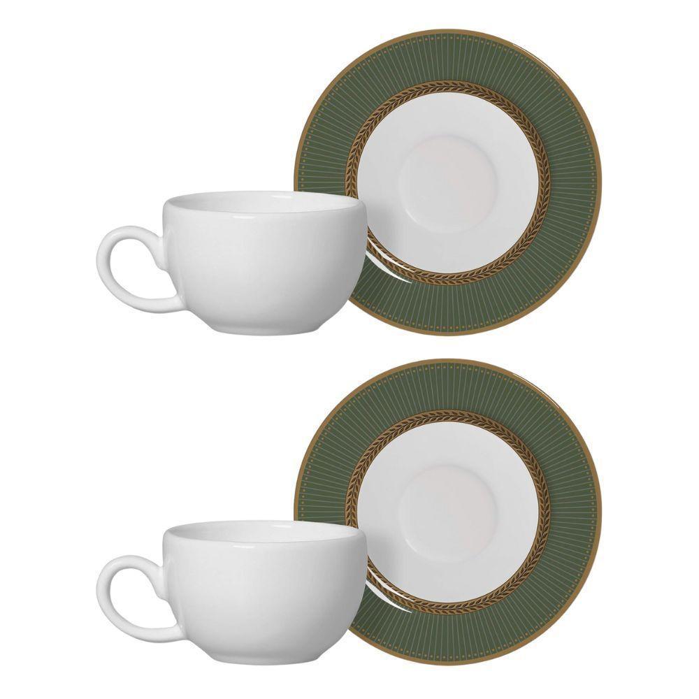 Jogo 2 Xícaras De Café Branca Com Pires Celebrate Verde Cerâmica Alleanza 100ml - 1