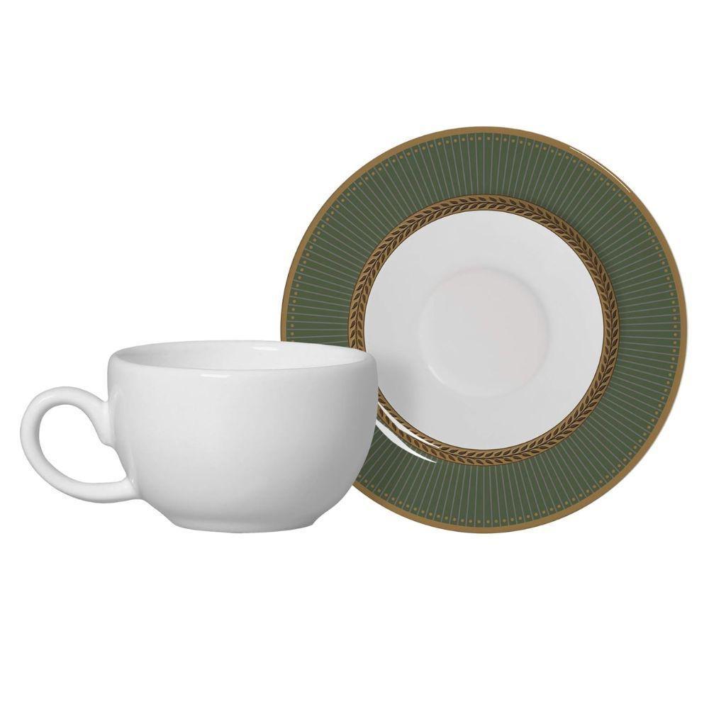 Jogo 2 Xícaras De Café Branca Com Pires Celebrate Verde Cerâmica Alleanza 100ml - 2