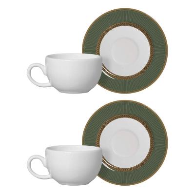 Jogo 2 Xícaras De Café Branca Com Pires Celebrate Verde Cerâmica Alleanza 100ml