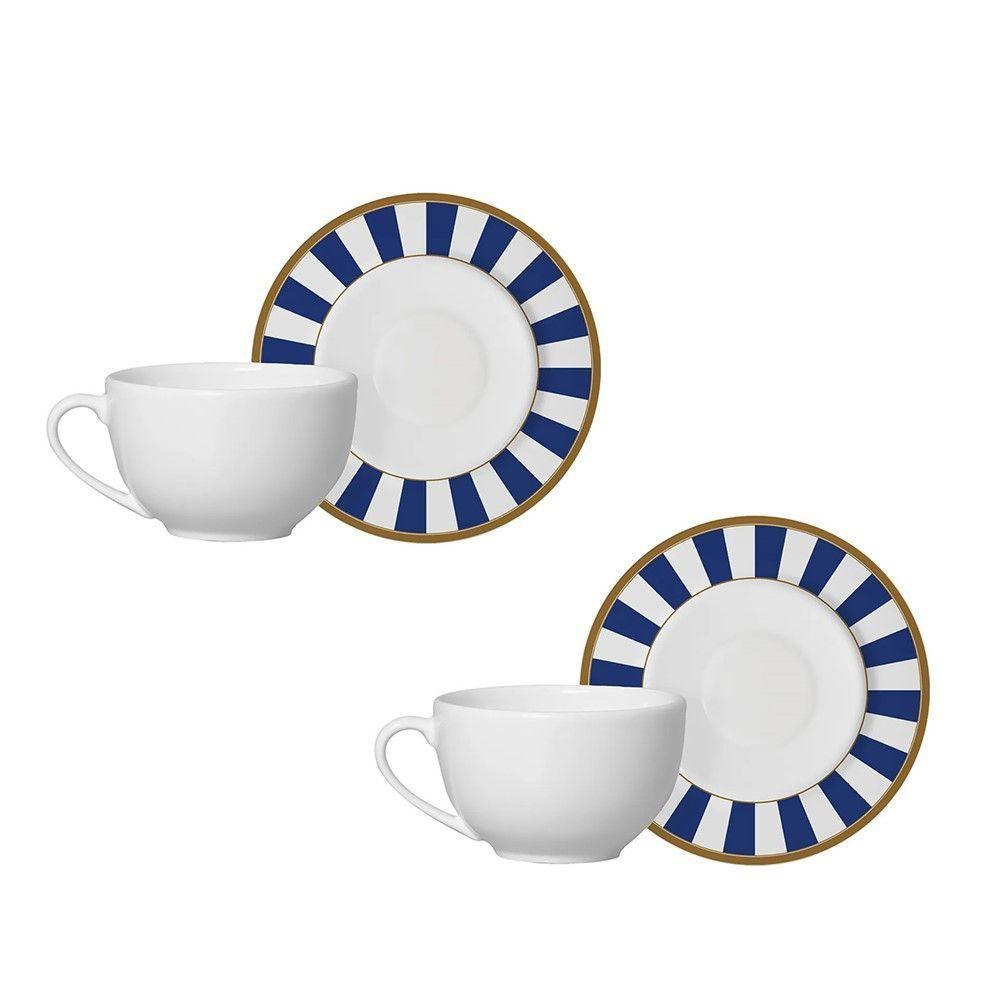 Jogo 2 Xícaras De Café Com Pires Stripe Azul Cerâmica Alleanza 80ml - 1