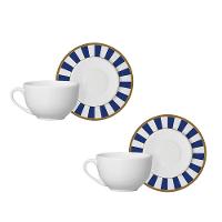 Jogo 2 Xícaras De Café Com Pires Stripe Azul Cerâmica Alleanza 80ml - 1