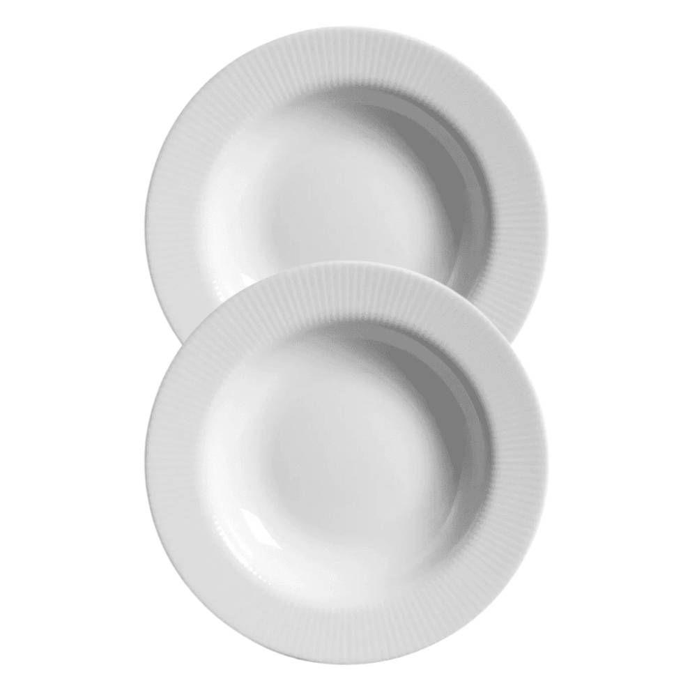 Jogo 2 Pratos Raso Plissan Relevo Branco 33cm Cerâmica Alleanza - 1