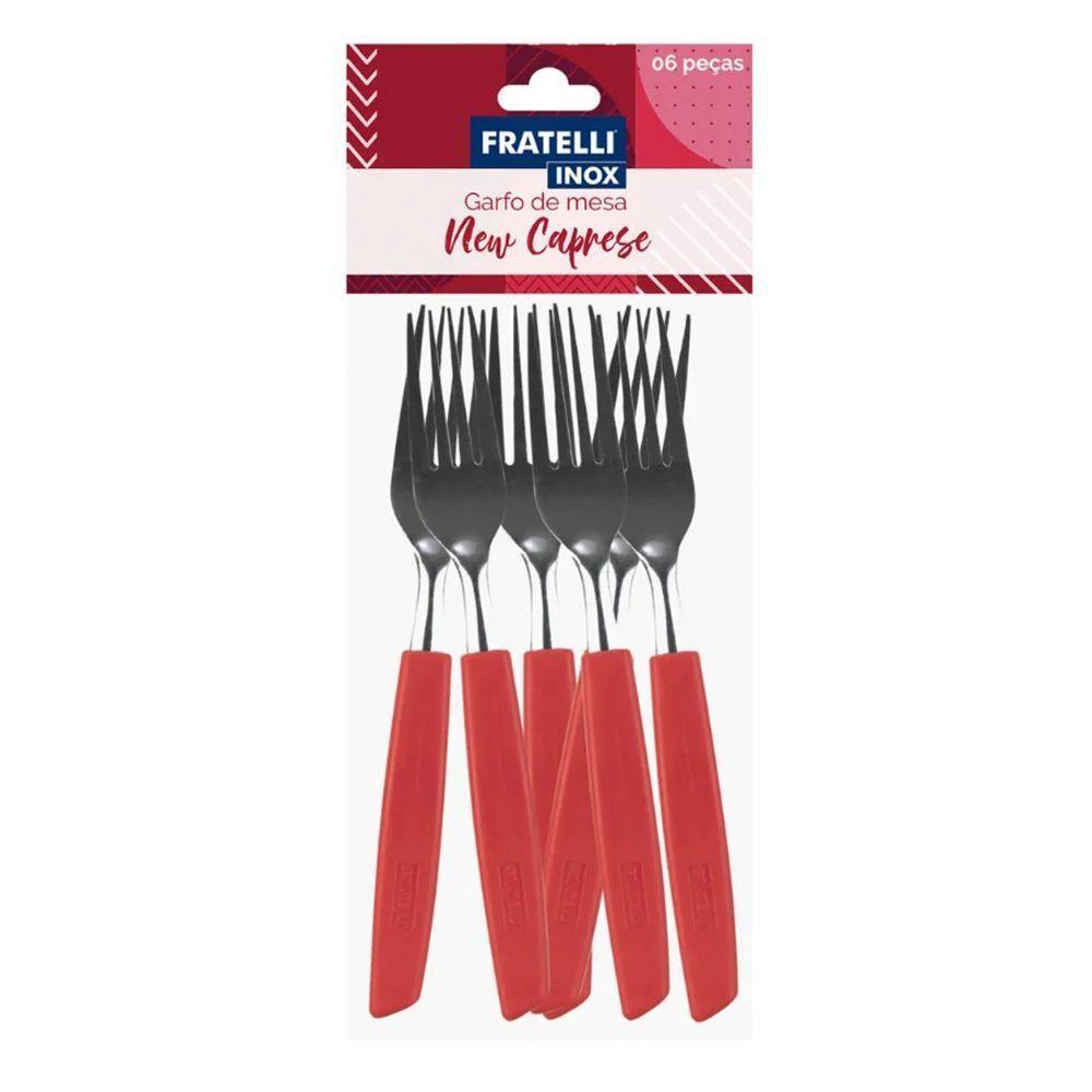 Jogo 12 Garfos De Mesa New Caprese Vermelho Fratelli Inox - 1