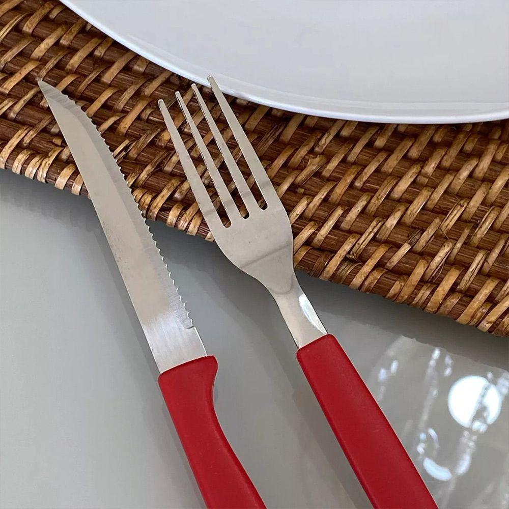 Jogo 12 Garfos De Mesa New Caprese Vermelho Fratelli Inox - 2