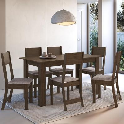 Conjunto Sala De Jantar Fidelitá Veneza Com 6 Cadeiras Noce/off-white Assento Linho