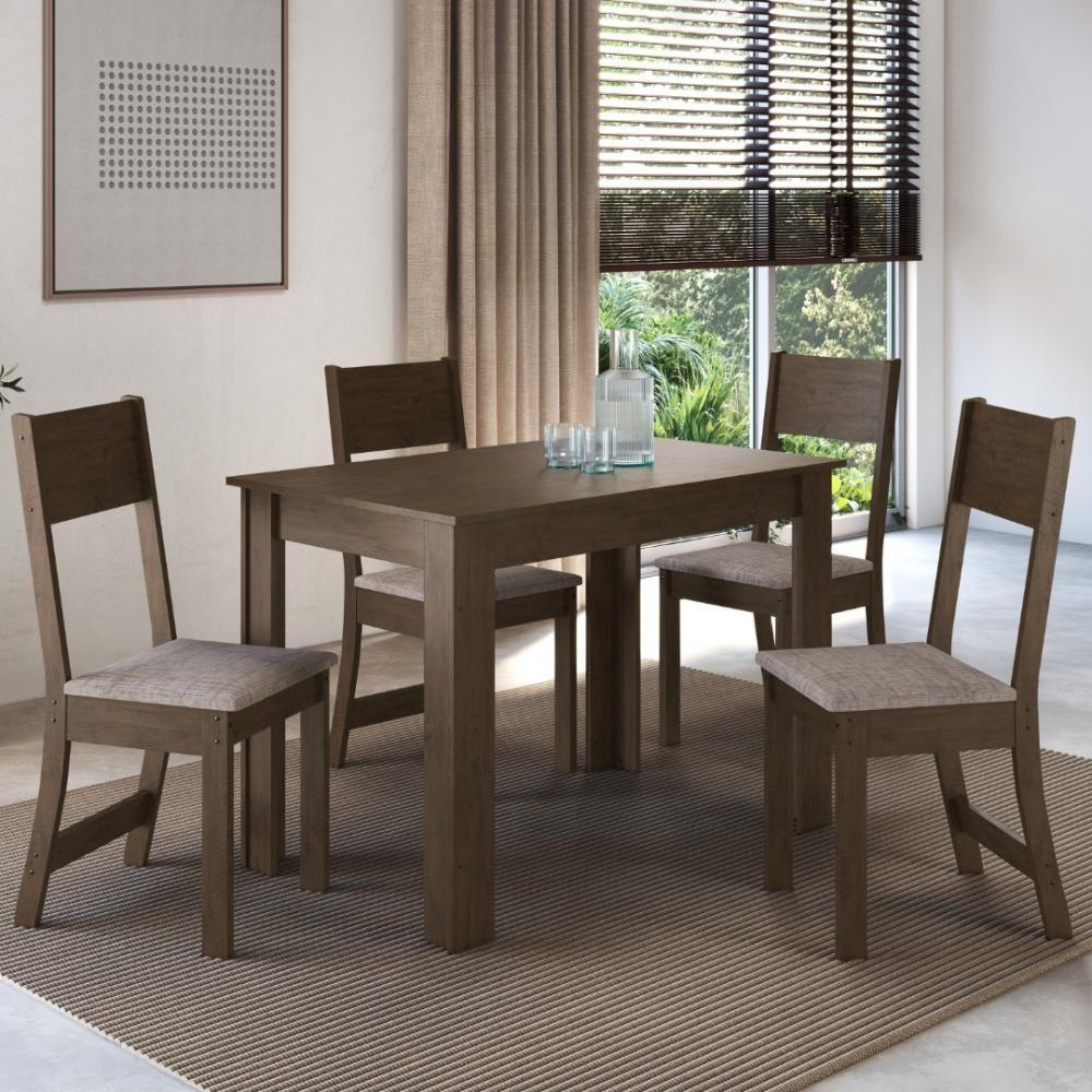 Conjunto Sala De Jantar Fidelitá Veneza Com 4 Cadeiras Noce/off-white Assento Linho - 1