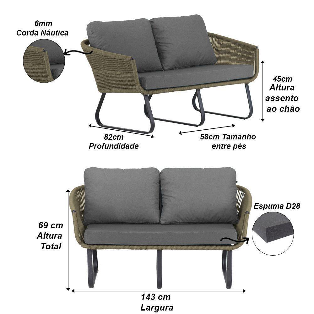 Conjunto Sofá E Poltronas Corda Alumínio Para área Rami - 6