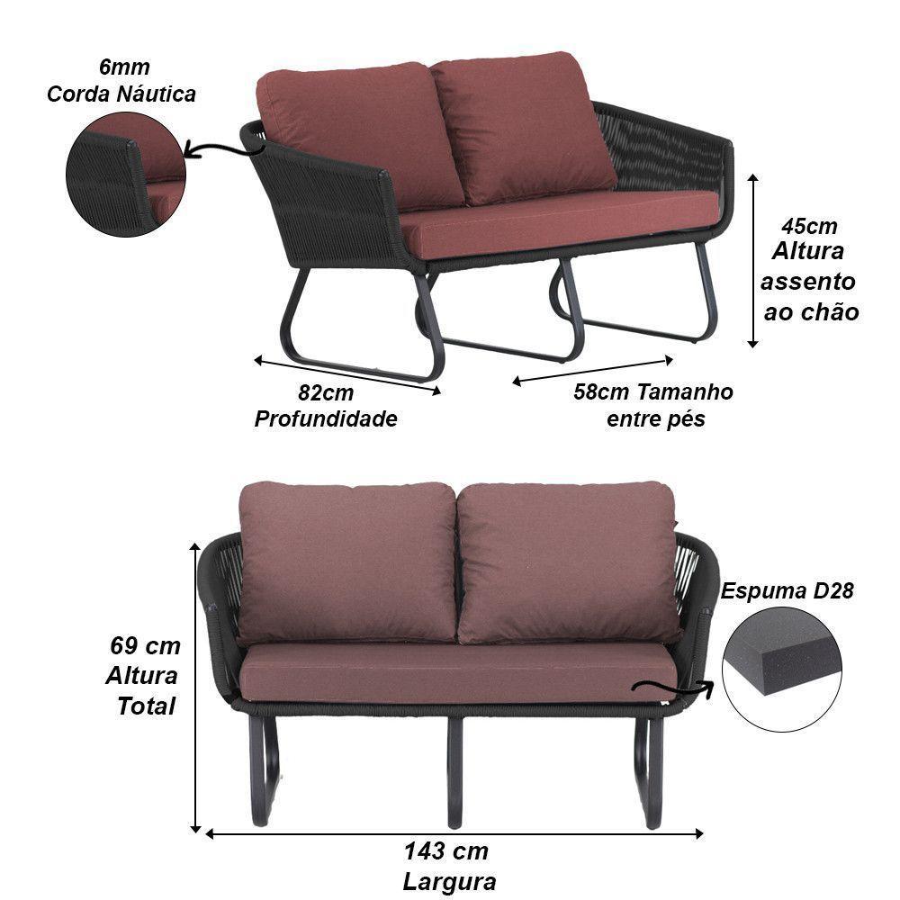 Conjunto Sofá E Poltronas Corda Alumínio Para área Preto - 6