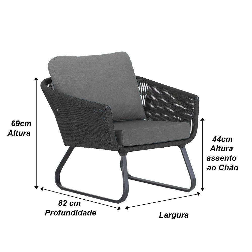 Conjunto Sofá E Poltronas Corda Alumínio Para área Preto - 7