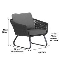 Conjunto Sofá E Poltronas Corda Alumínio Para área Preto - 7