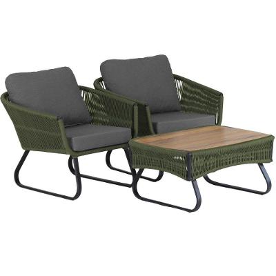 2 Poltronas Milão Em Alumínio E Mesa Trama Original Verde Musgo