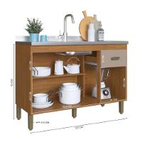 Balcão Modulado Para Cozinha Sem Tampo Fidelitá Mariana 120cm 3 Portas 1 Gaveta Freijó/camurça