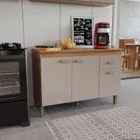 Balcão Modulado Para Cozinha Com Tampo Fidelitá Mariana 120cm 3 Portas 1 Gaveta Freijó/camurça - 1