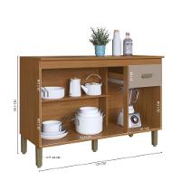 Balcão Modulado Para Cozinha Com Tampo Fidelitá Mariana 120cm 3 Portas 1 Gaveta Freijó/camurça