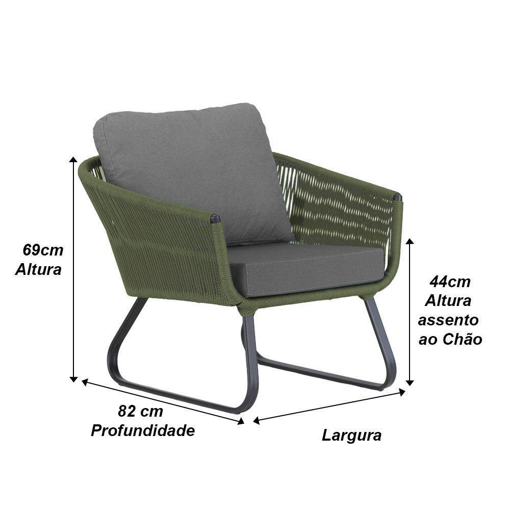Conjunto Sofá E Poltronas Corda Alumínio Para área Verde Musgo - 2