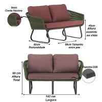 Conjunto Sofá E Poltronas Corda Alumínio Para área Verde Musgo - 6