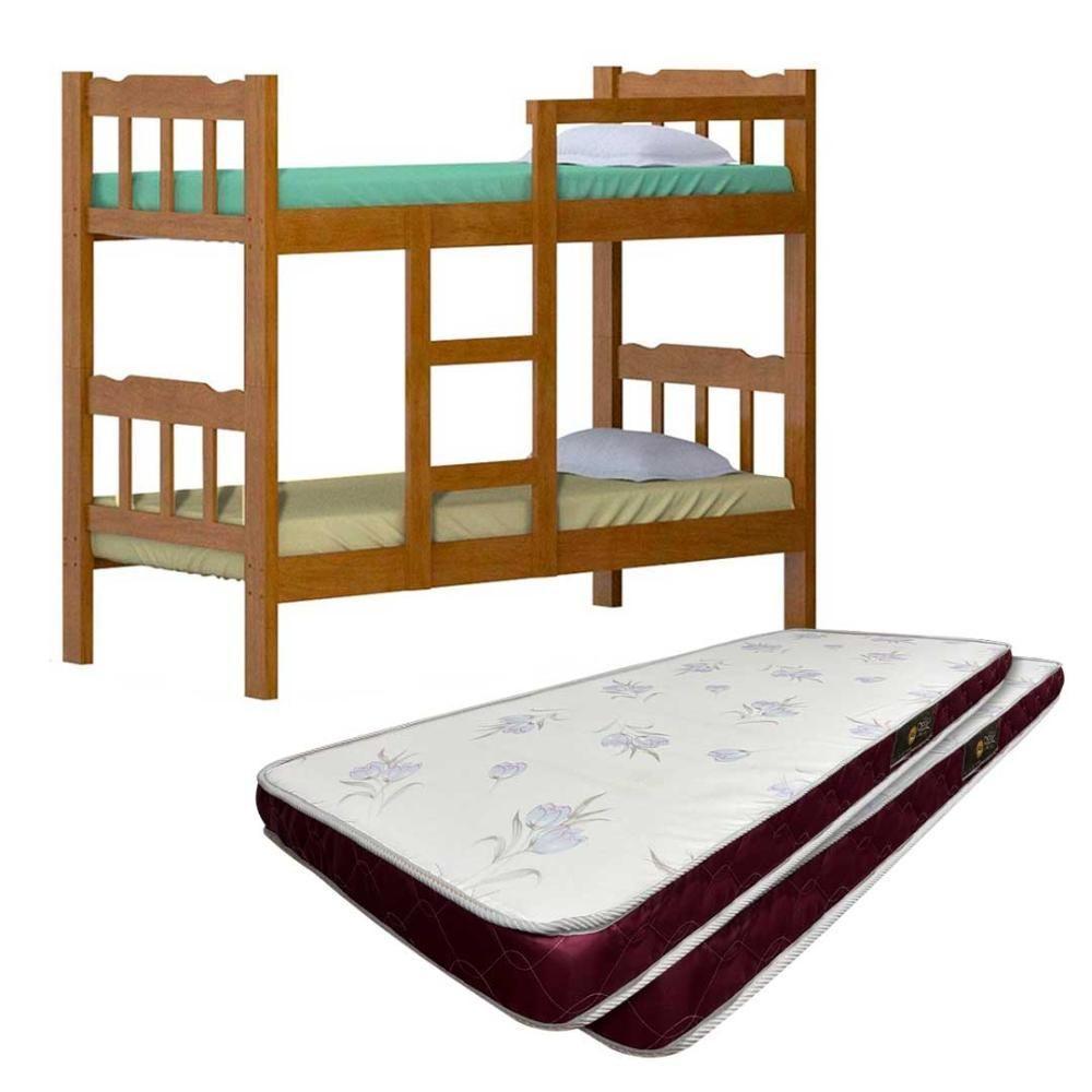 Beliche De Madeira Maciça Reforçada Com 2 Colchões Castor D20 Nogueira Shop Jm - 1