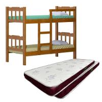 Beliche De Madeira Maciça Reforçada Com 2 Colchões Castor D20 Nogueira Shop Jm - 1