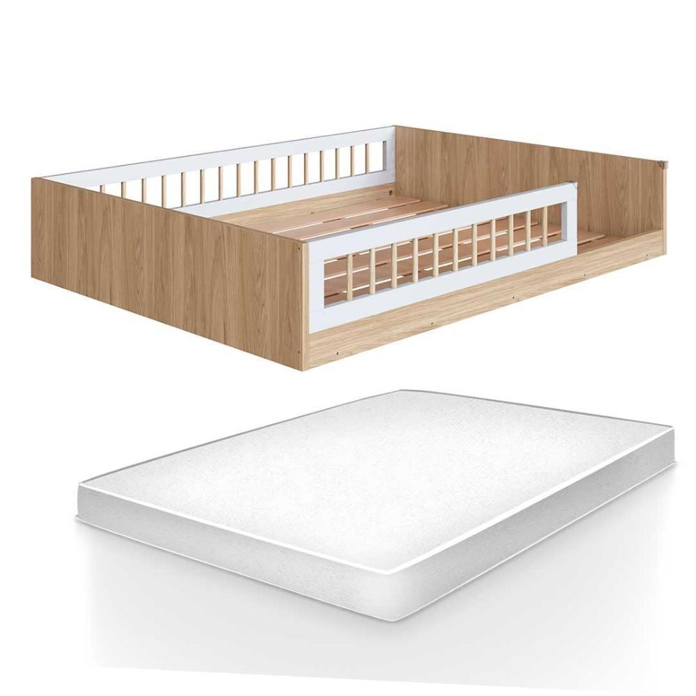 Cama Com Colchão Casal Montessoriana Infantil Oak Branco Aveiro Oak Branco - 1