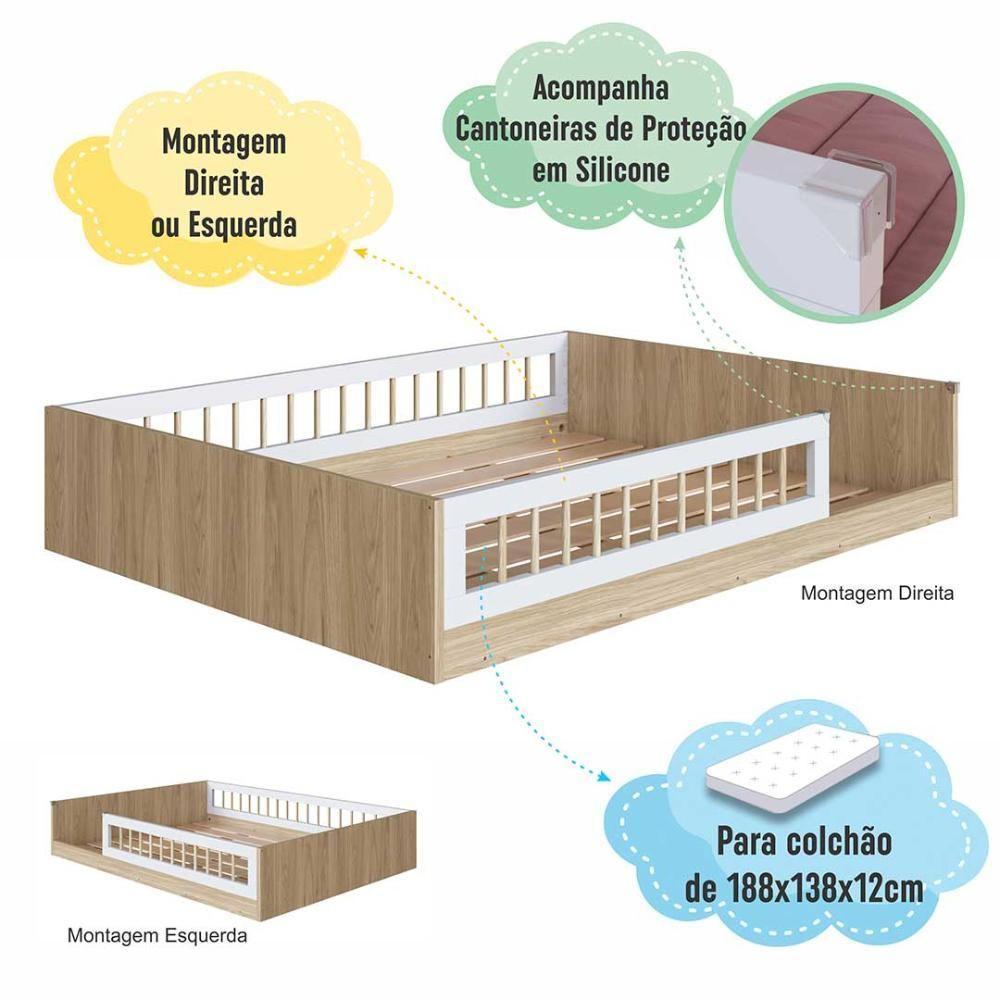 Cama Com Colchão Casal Montessoriana Infantil Oak Branco Aveiro Oak Branco - 4