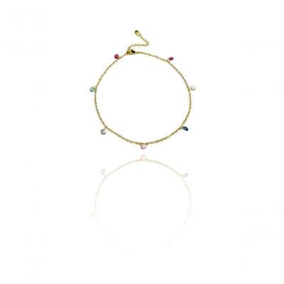 Tornozeleira Com Zircônia Coloridas Banhado Em Ouro 18k