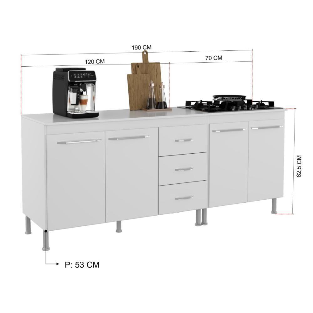Kit 2 Balcões Modulados Gabinete Pia 120cm E Cooktop 70cm Com Tampo Viena Branco - 4