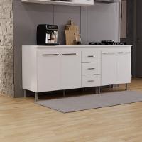 Kit 2 Balcões Modulados Gabinete Pia 120cm E Cooktop 70cm Com Tampo Viena Branco - 1