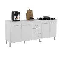 Kit 2 Balcões Modulados Gabinete Pia 120cm E Cooktop 70cm Com Tampo Viena Branco - 2