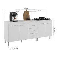 Kit 2 Balcões Modulados Gabinete Pia 120cm E Cooktop 70cm Com Tampo Viena Branco