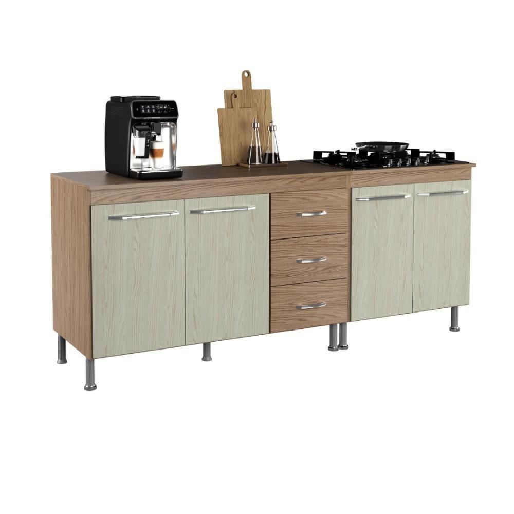 Kit 2 Balcões Modulados Gabinete Pia 120cm E Cooktop 70cm Com Tampo Paris Fidelitá Nogal/salinas - 2