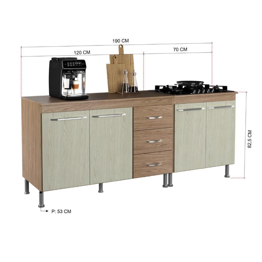 Kit 2 Balcões Modulados Gabinete Pia 120cm E Cooktop 70cm Com Tampo Paris Fidelitá Nogal/salinas - 4