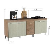 Kit 2 Balcões Modulados Gabinete Pia 120cm E Cooktop 70cm Com Tampo Paris Fidelitá Nogal/salinas