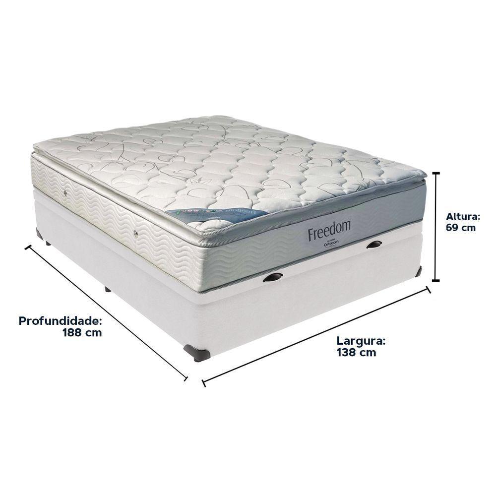 Cama + Box Com Baú Casal E Colchão Freedom Ortobom D33 Branco - 5