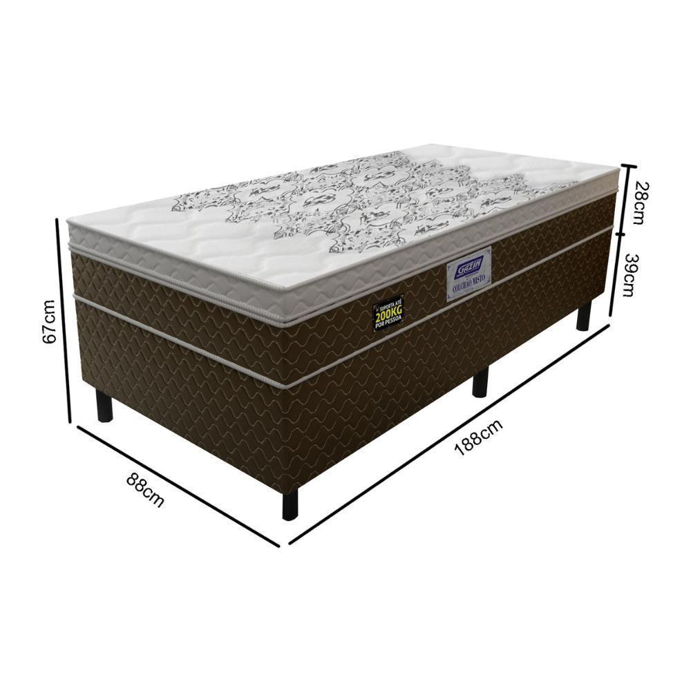 Cama Box Conjugado Solteiro Com Colchão 88x67x188 Stone Plus Gazin Cr35341 Marrom-branco - 3