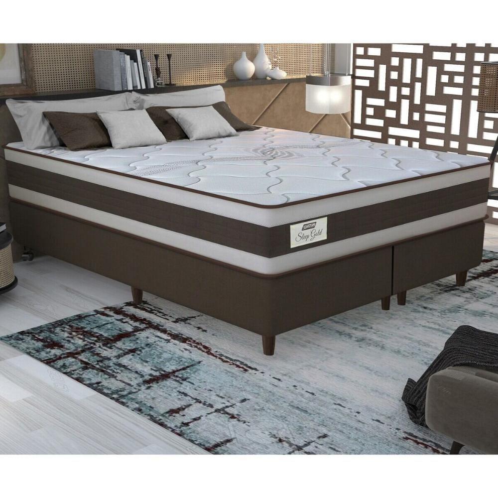 Cama Box Conjugado King Com Colchão 193x73x203 Sleep Gold Gazin Cr35356 Marrom Bege - 1