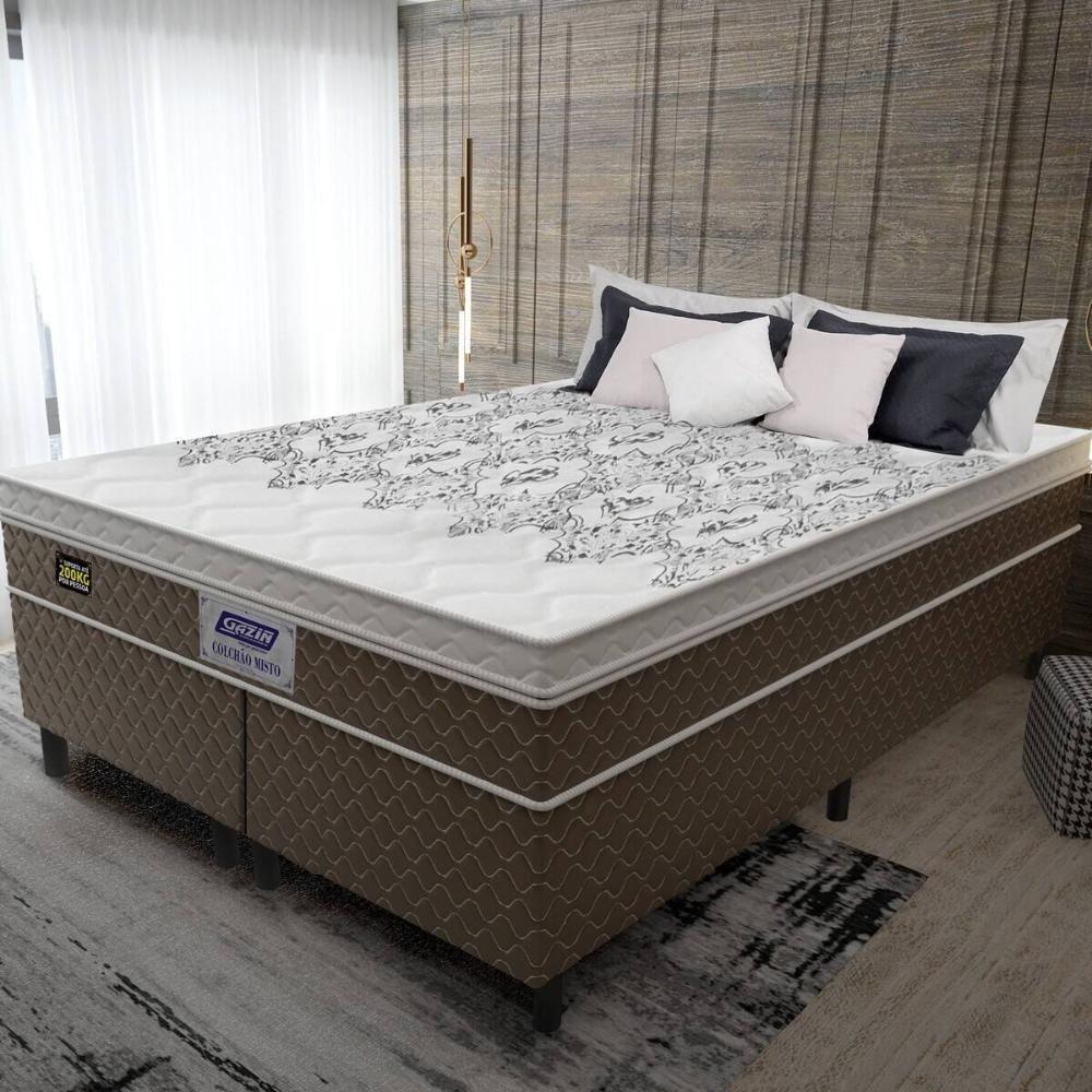 Cama Box Conjugado Queen Com Colchão 158x67x198 Stone Plus Gazin Cr35342 Marrom Branco - 1