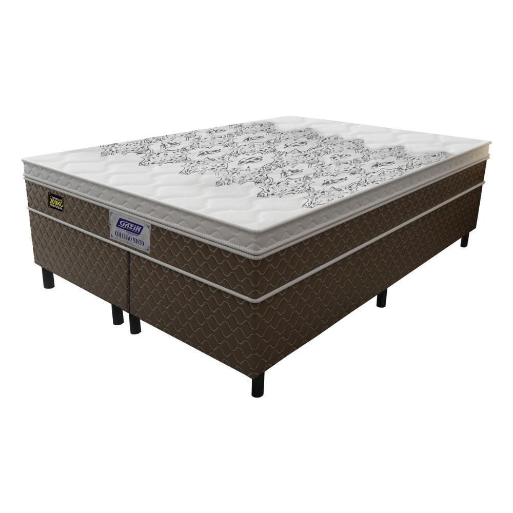 Cama Box Conjugado Queen Com Colchão 158x67x198 Stone Plus Gazin Cr35342 Marrom Branco - 2