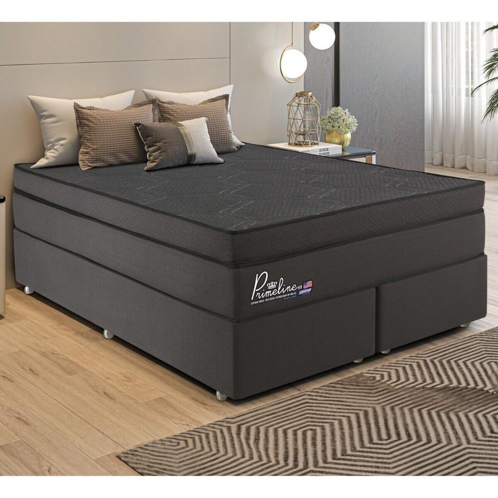 Cama Box Conjugado Queen Com Colchão 158x72x198 Primeline Hr Gazin Cr35302 Chumbo Escuro - 1