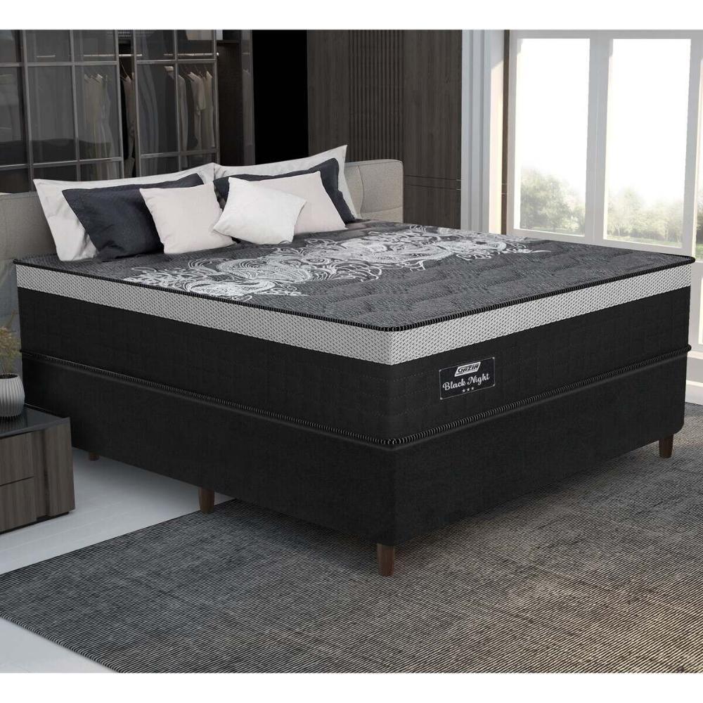 Cama Box Conjugado Casal Com Colchão 138x72x188 Black Night Gazin Cr35353 Preto-cinza - 1