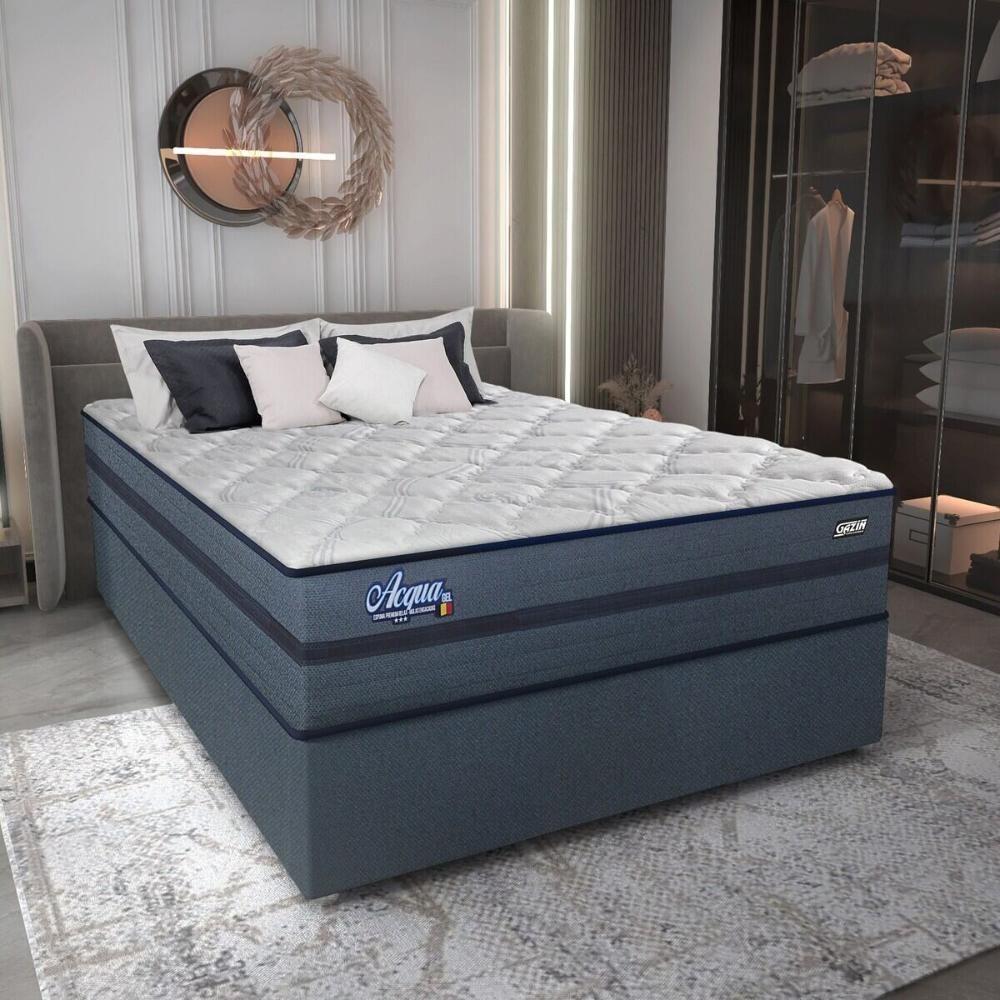 Cama Box Conjugado Casal Com Colchão 138x69x188 Acqua Gel Gazin Cr35344 Azul Escuro - 1